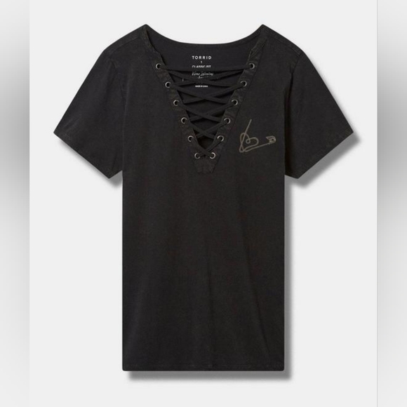 torrid Tops - Heart Pin Classic Fit Cotton Jersey Lace-Up Neck Tee